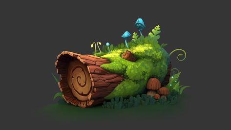 Mossy Log, Cartoon Trees, Concept Art Tutorial, Props Art, Casual Art, Game Props, Motion Graphics Design, Tree Stump, 3d Artist