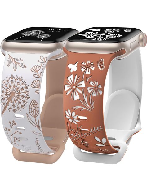 PRICES MAY VARY. 🌺【Newest Two-Tone Design!】Our iWacth floral bands feature the newest two-tone design, enhancing the vibrancy of floral patterns, perfect for colorful summer styles. 🌺【Two Unique Patterns 】This set of engraved iWatch bands includes two unique bands: a cute dandelion and a charming wildflower pattern. Switch up your look to match your mood or outfit, adding a versatile and fresh touch to your iWatch. 🌺【Premium Silicone Material】Crafted from high-quality silicone, our series 9 b Cute Watch Bands, Laser Gifts, Watch Bands For Apple Watch, Conversation Starters For Kids, Women Gift Ideas, Best White Elephant Gifts, Wildflower Pattern, Apple Watch Bands Women, How To Look Expensive