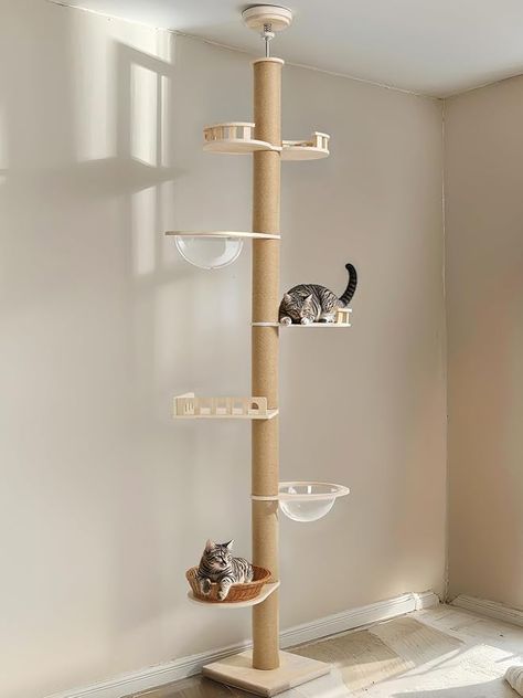 Amazon.com : Veehoo Cat Tree Floor to Ceiling-Cat Tower Ajustable Height(106-123 Inches)-Tall Cat Tree with 4.3" Thickened Post, Large Cat Tree Tower for Indoor Cats : Pet Supplies Pet Spaces In Home, Floor To Ceiling Cat Tree, Outside Cat Enclosure, Scratching Post For Cats, Apple Cat, Cats Room, Cat House Ideas, Cat Room Ideas, Cat Room Decor