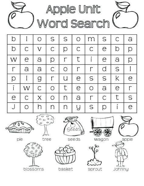 1st Grade Word Search - Best Coloring Pages For Kids Kindergarten Word Search, Apple Word, Ingles Kids, Easy Word Search, Kids Word Search, September School, Fall Worksheets, Apple Unit, Fall Lessons