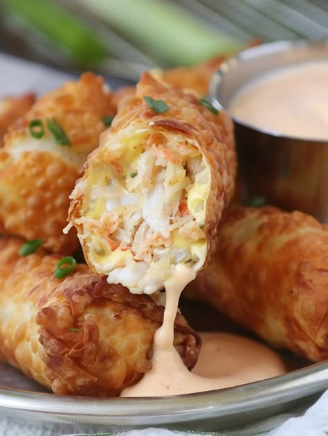 Crab Cake Egg Rolls Real Crabmeat Recipes, Seafood Egg Rolls Recipe, Crab Meat Egg Roll Recipes, Crab Cake Eggrolls, Shrimp And Crab Egg Rolls, Crab Cake Egg Rolls Recipes, Crab Cake Egg Rolls, Crabcake Eggrolls, Crab Egg Rolls Recipes