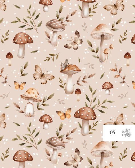 Digital Fabric Design, Mushroom Pattern Design, Boho Seamless Pattern, Mushroom Screensaver, Mushroom Background, Mushroom Clipart, Woodland Pattern, Gallery Wall Nursery, Forest Pattern