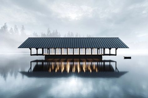 This tranquil floating pavilion functions as a meditation and yoga retreat - Yanko Design Unbuilt Architecture, Lake Pavilion, Floating Homes, Shigeru Ban, Pavilion Architecture, Mirror Lake, Wild Forest, Wooden Cabins, Standing Seam