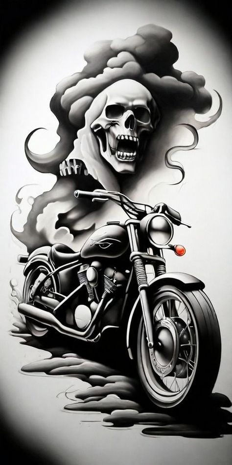 Motor Tattoo Motorcycle, Ghost Rider Tattoo Design, Biker Tattoo Design, Motorbike Tattoo, Rider Drawing, Biker Tattoos Designs, Ghost Rider Tattoo, Biker Logo Design, Skull Artwork Illustrations