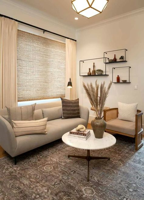 Suede Couch, Behind Couch, Living Room Dining Room Combo, Window Treatments Living Room, Apartment Goals, Dining Room Combo, Hunter Douglas, Apartment Aesthetic, Curtains Living Room