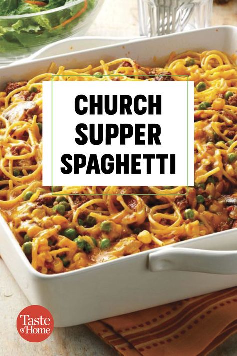 Church Supper Spaghetti Potluck Dishes, Pasta Dinners, Potluck Recipes, Beef Casserole, Spaghetti Recipes, Top Recipes, Beef Dishes, Marinara, Ground Beef Recipes