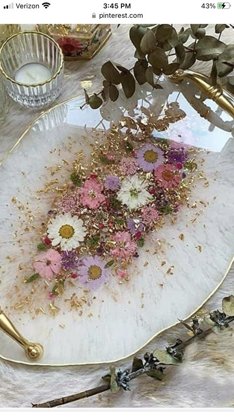 Epoxy Tray With Flowers, Pink And Gold Resin Tray, Rose Petal Resin Tray, Pressed Flower Resin Tray, Geode Resin Tray, Flower Tray, Lee Min Ho Photos, Resin Sculpture, Diy Resin Art