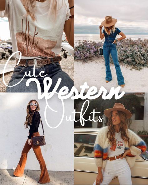 41 Trending Western Outfit Ideas To Steal - ljanestyle Fashionable Western Outfits, Nfr Casual Outfits, Country Western Concert Outfit Ideas, Cowboy Casual Attire Women, Trending Western Outfits Women, Easy Western Outfit For Women, Petite Western Outfits, Western Wear Women's Outfits, 2024 Western Trends