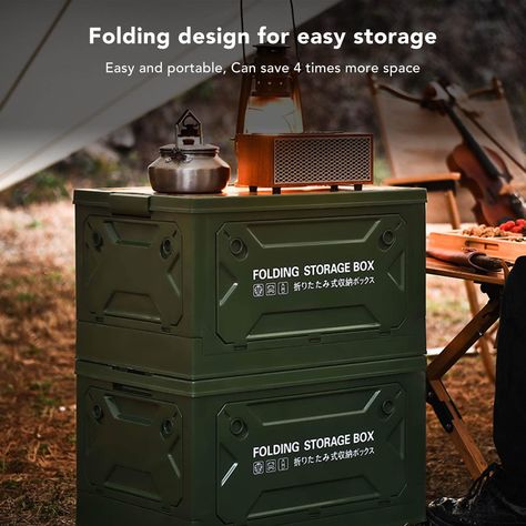 Folding Storage Camping Box with Wood Lid, 50L Storage Bin, Collapsible Closet Organizers and Storage Container, Trunk Organizer for Outdoor Picnic, Camping, Car, Celadon Green (OD Green) : Amazon.co.uk: Sports & Outdoors Car Camping Organization, Picnic Containers, Camping Picnic Table, Car Trunk Storage, Storage Box On Wheels, Camping Box, Trunk Organizer, Car Storage Box, Camping Storage