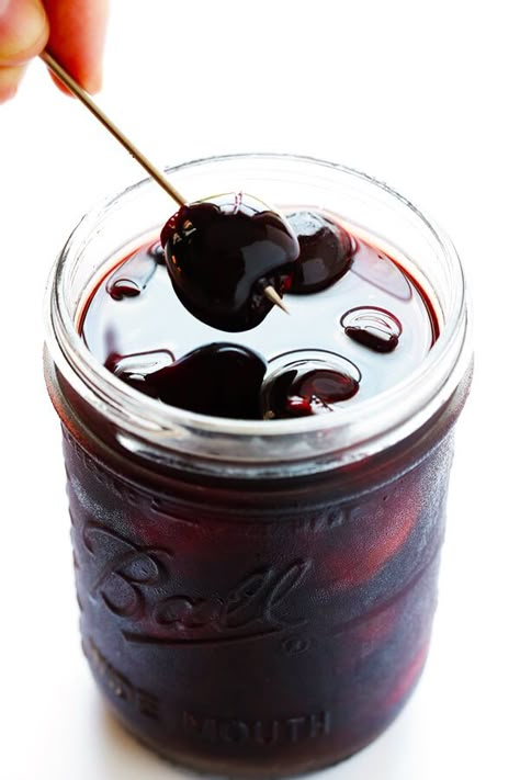 Bourbon-Soaked Cherries | Gimme Some Oven Bourbon Soaked Cherries Recipe, Bourbon Cherries, Bing Cherries, Gimme Some Oven, Kampot, Cherry Recipes, Canning And Preserving, Sweet Cherries, Molasses