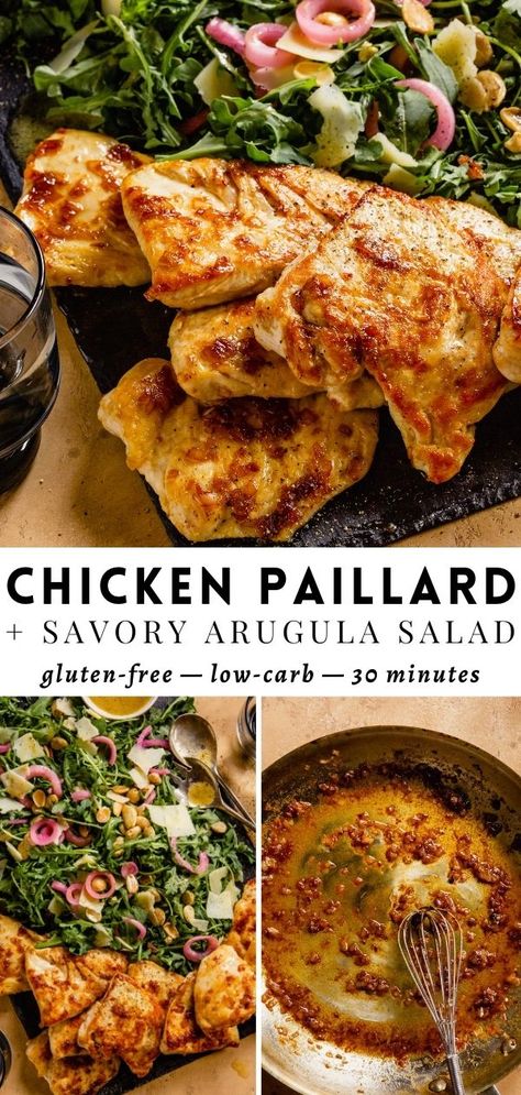 Chicken With Arugula Salad, Arugala Recipes Chicken, Chicken Paillard With Arugula And Apple, Chicken Paillard Recipe, Chicken Arugula Recipes, Chicken And Arugula Recipes, Chicken With Arugula, Arugula Chicken, Arugula Salad Dressing