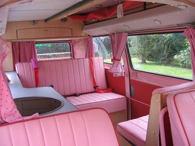 Pink Pink Campervan Aesthetic, Vw Splitscreen, Bus Interior, Vintage Vw Bus, Combi Vw, Campervan Interior, Pink Vans, Van Interior, Vw Campervan