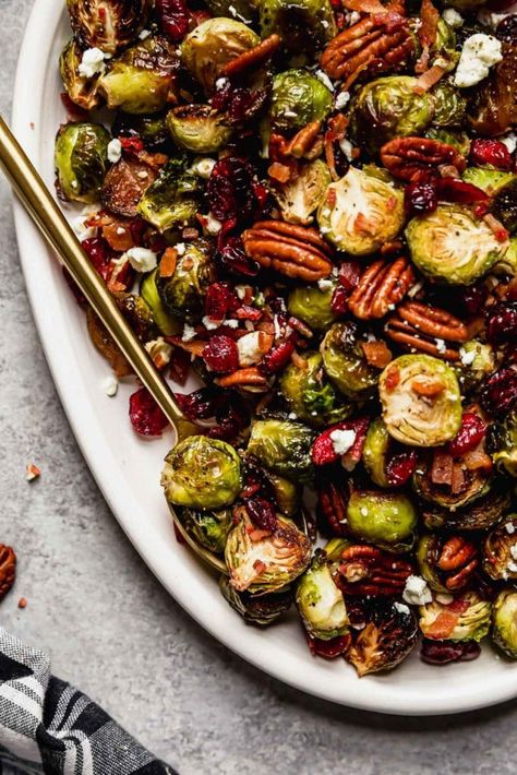 Roasted Brussels Sprouts With Bacon, Brussels Sprouts With Bacon, Real Food Dietitians, Christmas Sides, Bacon Brussel Sprouts, Healthy Vegetable, Roasted Brussels Sprouts, Roasted Brussel, Thanksgiving Recipes Side Dishes