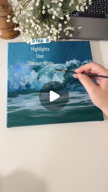 Ocean Wave Painting Easy, Paint Ocean, Ocean Wave Painting, Waves Tutorial, Christmas Canvas Art, Nature Artists, Water Drawing, Colourful Art, Acrylic Artists