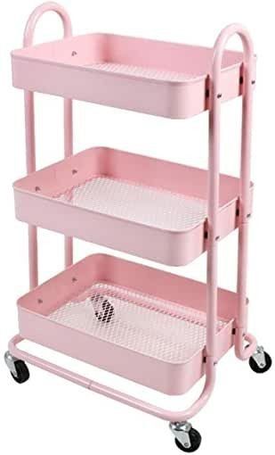 Pink Rolling Cart, Pink Things For Room, Kawaii Decor Ideas, Cute Pink Decor, Cute Decorations For Bedrooms, Pink Things To Buy, Pink Room Accessories, Shelf Ideas For Bedroom, Pink Aesthetic Decor