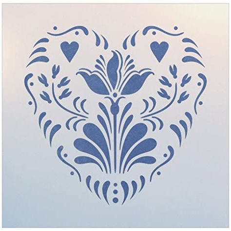 Amazon.com: Rosemaling Heart Tulip 2 Stencil - Rose-painting - Scandinavian decorative folk painting - Mylar plastic stencil - The Artful Stencil : Handmade Products Folk Art Heart, Scandinavian Folk Art Patterns Norwegian Rosemaling, Simple Rosemaling, Rose Folk Art, Tulip Folk Art, Scandinavian Folk Art Decal, Rosemaling Pattern, Norwegian Rosemaling, Heart Sketch