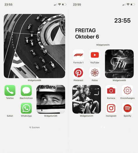 Ios Homescreen Black And White, F1 Phone Layout, F1 Homescreen Ideas, Ios 16 Iphone Layout, F1 Homescreen, Iphone Organization Screens, Widget Pics, F1 Aesthetic, Ios Aesthetic