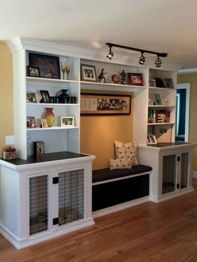 Bench Seat With Storage, Dog Kennel Flooring, Seat With Storage, Built In Bookshelves, Diy Dog Crate, Ikea Inspiration, Dog Kennel Furniture, Diy Dog Kennel, Diy Entertainment