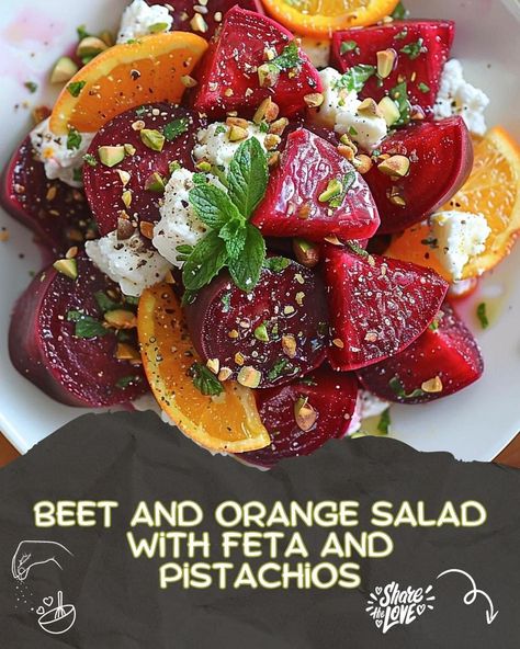 Vibrant Beet and Orange Salad with Creamy Feta and Crunchy Pistachios Beet And Orange Salad, Healthy Fall Salads, Salad With Pistachios, Beet Salad With Feta, Roasted Veggie Salad, Christmas Salad Recipes, Salad With Goat Cheese, Feta Salad Recipe, Winter Salad Recipes