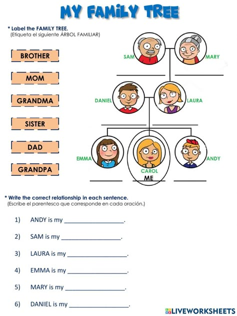 Family Tree Esl Worksheet, My Family Tree Worksheet, Family Tree Worksheet For Kids, Family English Worksheet, Members Of The Family Worksheet For Kids, Family Worksheet For Grade 1, Family Worksheets For Kids, Family Tree Esl, Family Members Worksheet