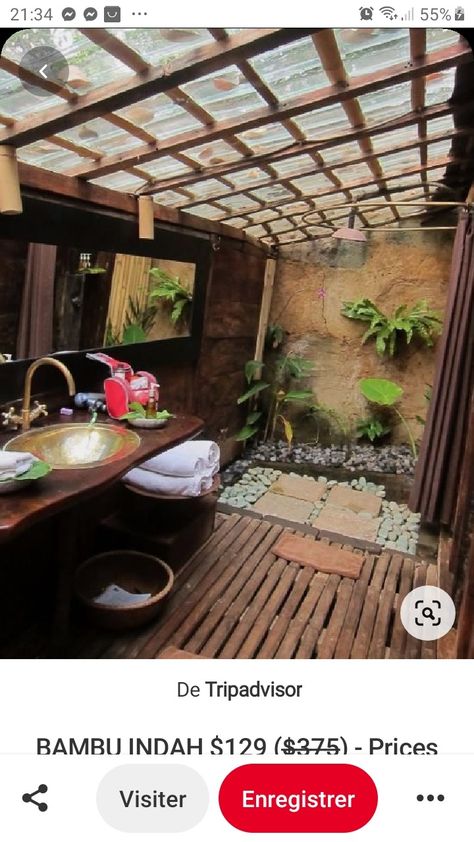 Glamping Shower Ideas, Modern Outhouse Design, Bathroom Roof Design, Glamping Bathroom Ideas, Outside Bathrooms, Bamboo House Interior, Cheap Shower Ideas, Cheap Bathroom Design, Outdoor Bathroom Ideas Backyards