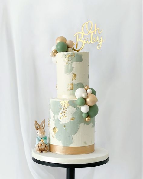 Peter Rabbit Buttercream Cake, Gender Neutral Cakes, Cakes For Baby Showers Neutral, Chocolate Sphere Cake, Oh Baby Cake Ideas, Gender Neutral Cake Ideas, Christening Cakes For Boys, Eucalyptus Baby Shower Cake, Baby Shower Cake Gender Neutral