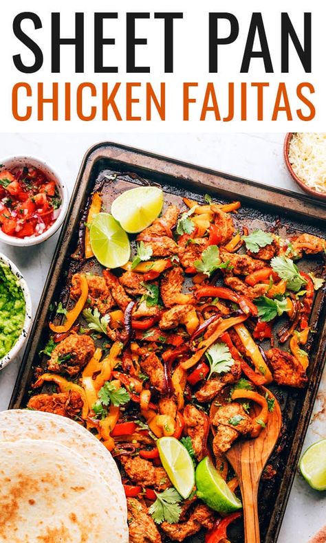 Sheet Pan Chicken Fajitas Chicken Peppers And Onions, Easy Sheet Pan Chicken, Pescatarian Meals, Sheet Pan Chicken Fajitas, Gf Meals, Chicken Peppers, Sweet Potato Nachos, Med Diet, Homemade Fajita Seasoning