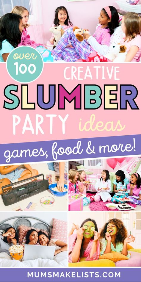 Planning a sleepover? These slumber party activities include fun ideas like spa setups, crafting stations, and themed snacks. Keep everyone entertained with creative kids sleepover activities and games that make the night unforgettable. Slumber Party Birthday, Activities For Sleepovers, Fun Things To Do At A Sleepover Birthday Party, Sleepover Party Games, Girls Sleepover Ideas Activities For Sleepovers, Sleepover Party Activities, Ideas For 13th Birthday, Kids Sleepover Activities, Sleepover Ideas For Teenagers, Sleepover Party Themes, Games For Girls Sleepover, Teen Girl Birthday Party Ideas, Girls Sleepover Ideas