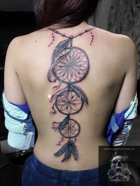 Pretty Dreamcatchers on girls back, tattoo by Emilio Winter. Atrapasueños Tattoo, Element Tattoo, Dream Catcher Tattoo Design, Girl Back Tattoos, Tattoo Back, New Tattoo Designs, Full Back Tattoos, Dream Catcher Tattoo, Tattoo Designs For Girls