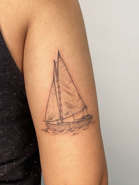 Sailboat Tattoo, Boat Tattoo, Writing Tattoos, Tattoo Project, Body Mods, Sleeve Tattoos, Triangle Tattoo, Geometric Tattoo, Tatting