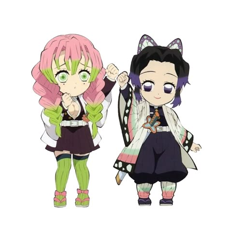 Mitsuri And Shinobu Chibi, Shinobu Chibi, Mitsuri And Shinobu, Shinobu And Mitsuri, Chibi Kny, Demon Slayer Chibi, Kny Ships, Demon King Anime, Shinobu Kocho