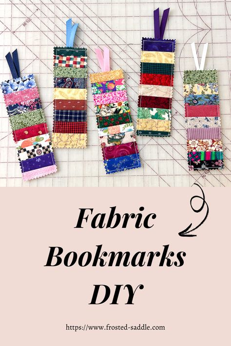 Get out some scrappy fabric and follow this Fabric Bookmarks DIY.  Fabric bookmarks make great gifts.  Quick and Easy bookmarks for the little reader. Fabric Book Markers Diy, Book Mark Sewing Pattern, Tiny Fabric Scraps Ideas, Easy Bookmarks Handmade, How To Make A Fabric Bookmark, Sewing Projects For Teachers Gifts, Diy Bookmarks Embroidery, Fabric Corner Bookmarks Diy, Quick Quilted Christmas Gifts