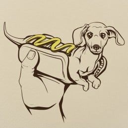 Hot Dog Tattoo, Hot Dog Drawing, Hot Dog Dog, Dachshund Hot Dog, Arte Dachshund, Celtic Cats, New Shirt Design, Animal Food, Coffee Tees