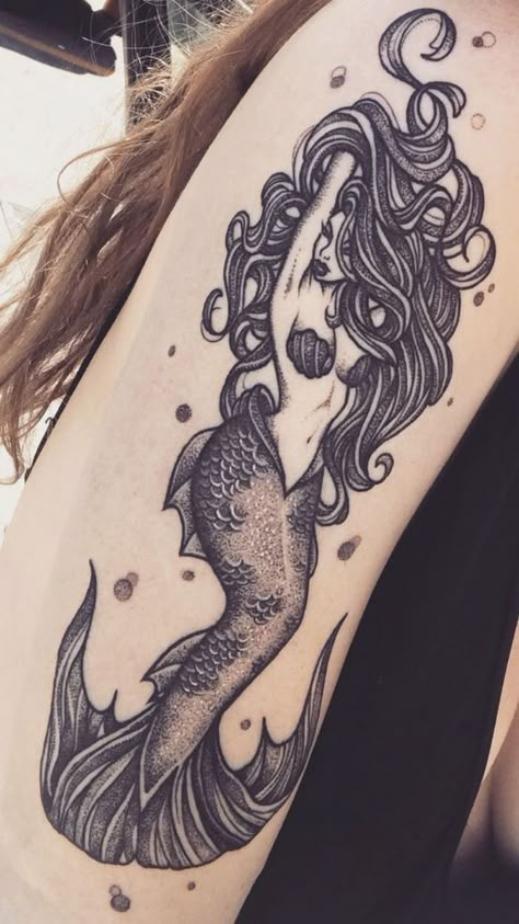 Watercolor Mermaid Tattoo, Hai Tattoo, Makeup Zombie, Mermaid Tattoo Designs, Unique Tattoos For Men, Lady Bug Tattoo, Tattoo Dotwork, Libra Tattoo, Wolf Tattoo Design