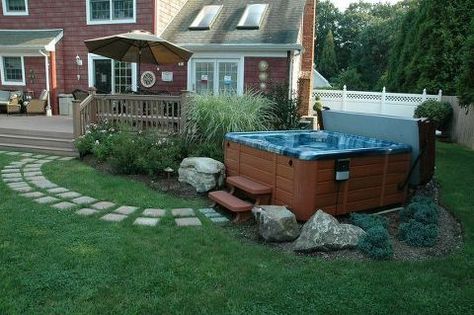 Hometalk Backyard Hot Tub Privacy, Hot Tub Deck Design, Hot Tub Area, Custom Hot Tubs, Hot Tub Landscaping, Hot Tub Patio, Hot Tub Designs, Cedar Hot Tub, Portable Hot Tub