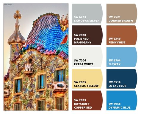 Casa Batllo in Barcelona.   Paint colors from Chip It! by Sherwin-Williams Casa Batlló, Antoni Gaudi, Copper Red, Sherwin Williams, Paint Colors, Color Schemes, Color Palette, Barcelona, Paint