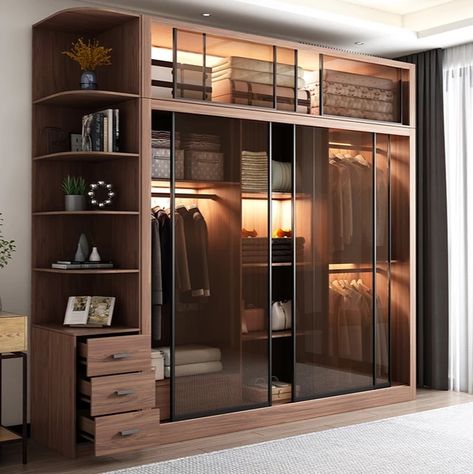 Armoire À Portes Coulissantes En Verre, Style Nordique Moderne Et Simple, Armoire De Rangement Pour Chambre À Coucher - Penderies - AliExpress Glass Wardrobe, Luxury Closets Design, Wardrobe Interior Design, Sliding Closet Doors, Wardrobe Design Bedroom, New Interior Design, Design Rules, Sliding Wardrobe, Cupboard Design