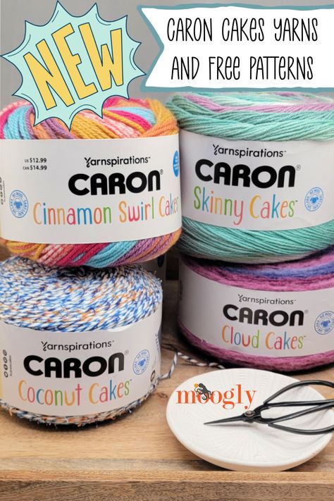 Have you checked out the new Caron Cakes at your local Michaels? There are some fabulous new yarns and colorways to explore - and new free crochet and knit patterns to make with them! Come check out the new yarns, and the new patterns with me! via @moogly Caron Cakes Patterns Knit, Caron Cake Crochet Patterns, Caron Cakes Crochet, Caron Cakes Patterns, Cinnamon Swirl Cake, Lion Brand Mandala Yarn, Cotton Crochet Patterns, Caron Cakes, Cotton Cake