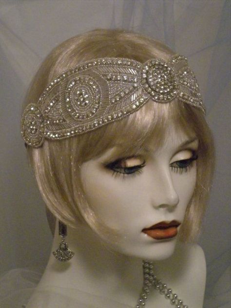 Old Hollywood Vintage, Silver Headpiece, Style Année 20, Flapper Headpiece, Gatsby Headband, 1920s Headpiece, 1920s Hair, Hollywood Vintage, Art Deco Hair