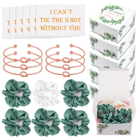 Green Bridesmaid Proposal, Bridesmaid Gift Boxes Sage Green, Bridesmaids Scrunchies, Bridesmaid Scrunchie Gift, Tie The Knot Bridesmaid Gift, Bridesmaid Scrunchie, Cheap Bridesmaid Gifts, Bridesmaid Socks, Love Knot Bracelet