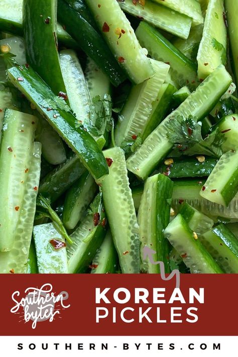 Spicy Korean Pickles are the perfect crunchy side dish and are a quick way to add a kick to any meal! Korean Cucumber Pickles are crisp and zesty. Korean Pickled Cucumber Recipe, Korean Pickles Recipe, Korean Pickled Cucumber, Korean Pickles, Sweet Refrigerator Pickles, Spicy Pickle Recipes, Pickles Cucumbers, Making Dill Pickles, Quick Pickled Radishes