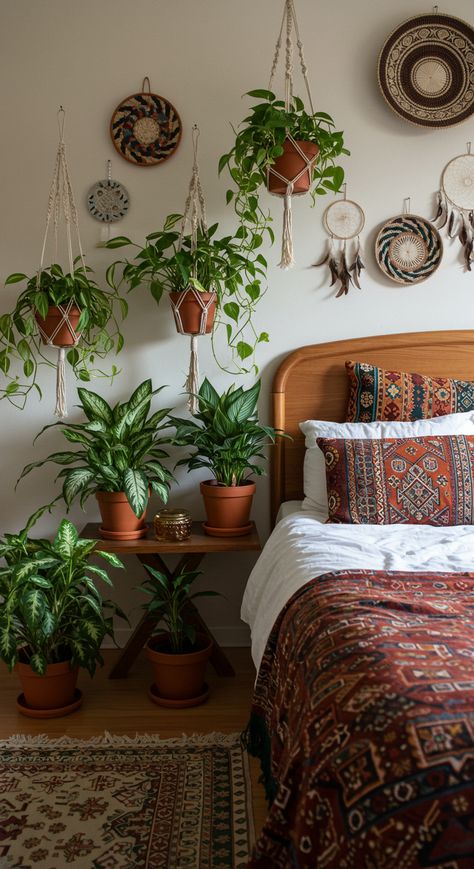 Transform your bedroom with boho vibes! Check out the top trends of the year, including lush greenery, textured rugs, and natural materials for a cozy update. Textured Rugs, Bedroom Trends, Rug Texture, Dreamy Bedrooms, Farmhouse Charm, Lush Greenery, Boho Bedroom, Boho Vibe, Bedroom Inspirations