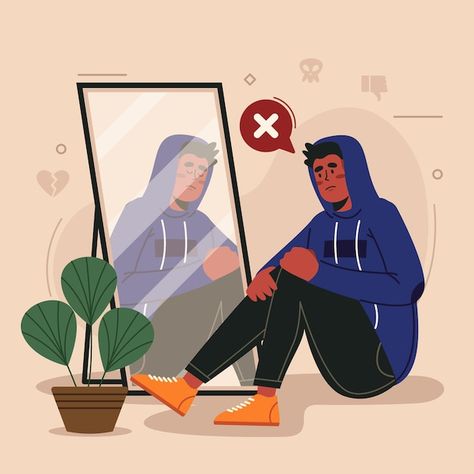 Low self-esteem illustration | Free Vector #Freepik #freevector Addictive Personality, Childhood Images, Illustration Story, Lonely Girl, Flat Design Illustration, Free Business Card Templates, Fall Coloring Pages, When You Were Young, Learning To Love Yourself