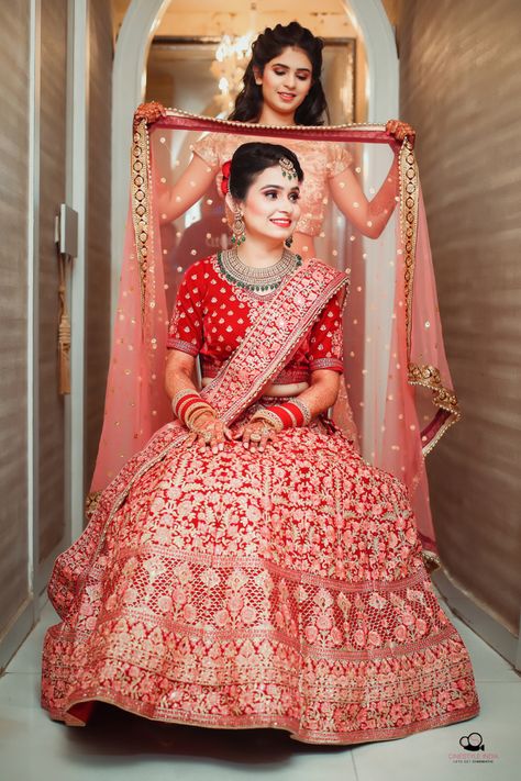 Beautiful Pranshoo on her wedding day . . . #wedding #weddingdress #weddingphotography #weddinginspiration #bridalmakeup #bridal #photographer #photographers_of_india #cinestyleindia #weddingday #indianbrides #wedmegood  contact @ 9814404141 Sister Marriage Photo Pose, Wedding Poses For Sisters, Dulhan Poses Wedding Photos, Bride Shoot Ideas, Bridal Poses With Sister, Poses For Bridal Photoshoot, Bride Pics Indian, Wedding Photos With Sister, Bride Photo Ideas Wedding Day