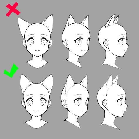 Vtuber Head Angles, Ears Reference, Drawing Ears, Cartoon Shapes, Vtuber Ideas, Anime Cat Ears, Draw Tutorial, Anthropomorphic Animals, Anime References