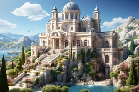 Castle of Fairy Tales: Classicism with porticoes and columns, filled with historical grandeur stock photo Ewolucje Eevee, Arsitektur Masjid, التصميم الخارجي للمنزل, Fantasy City, Fantasy House, Fantasy Castle, Fantasy Setting, Fantasy Places, Futuristic City