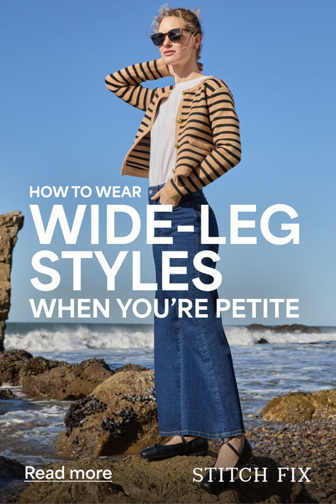 Our Stylists are here with their guide to wearing wide-leg pants for petite women. This so-now silhouette adds drama and versatility to your look. With the right styling, they work for any situation, from casual to formal. Read more to achieve the wide-leg-pant look you want. Pants For Petite Women, Petite Wide Leg Pants, Pants For Petite, Dress For Chubby Ladies, Dress For Chubby, Stitch Fix Women, Fall Business, Business Casual Fall, Wide Leg Pants Outfit