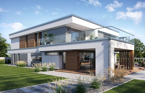 Willa Floryda 5 on Behance Modern Family House, Architecture Graphic Design, Modern Floor Plans, Modern Style House Plans, Modern House Facades, Architecture Model House, Contemporary House Plans, Modern Architecture House, Sanya