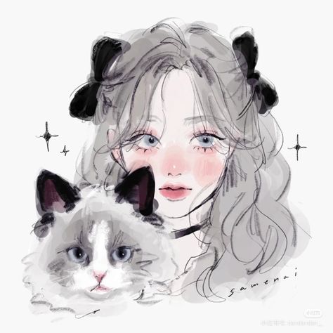 Japon Illustration, Pretty Drawings, Digital Art Anime, Realistic Art, Sketchbook Art Inspiration, Cat Illustration, Cute Anime Pics, Girly Art, Art Inspiration Drawing