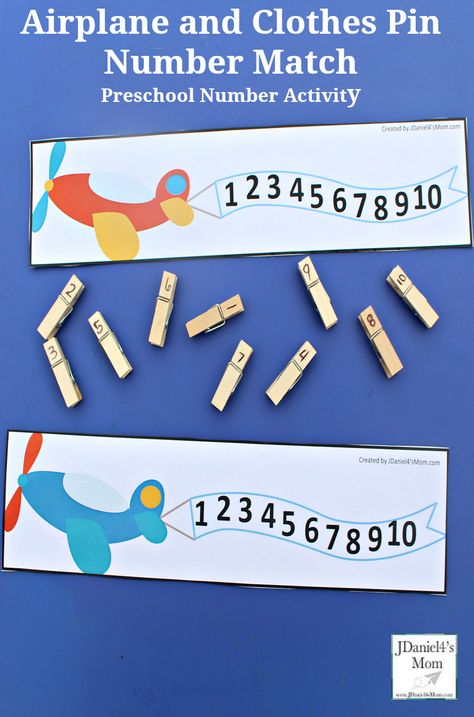 Preschool Number Activity- Airplane and Clothes Pin Number Match : This is great way to work on number recognition. Transportation Preschool Activities, Number Activities Preschool, Star Room, Transportation Unit, Airplane Activities, Preschool Room, Transportation Activities, Number Activity, Transportation Crafts